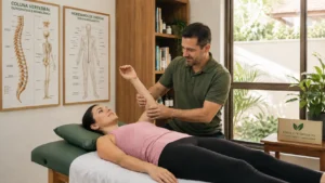 Teste muscular em sessão de Kinesiologia Touch For Health